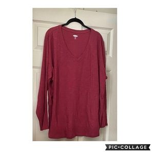 Old Navy Sz 3X maroon EveryWear Slub-Knit V-Neck Long-Sleeve Tee NWT